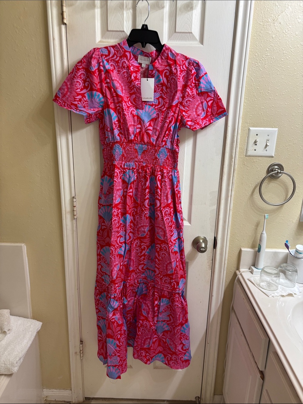 Sugarlips 100% cotton Red, Pink & Blue Floral Print maxi dress. NWT